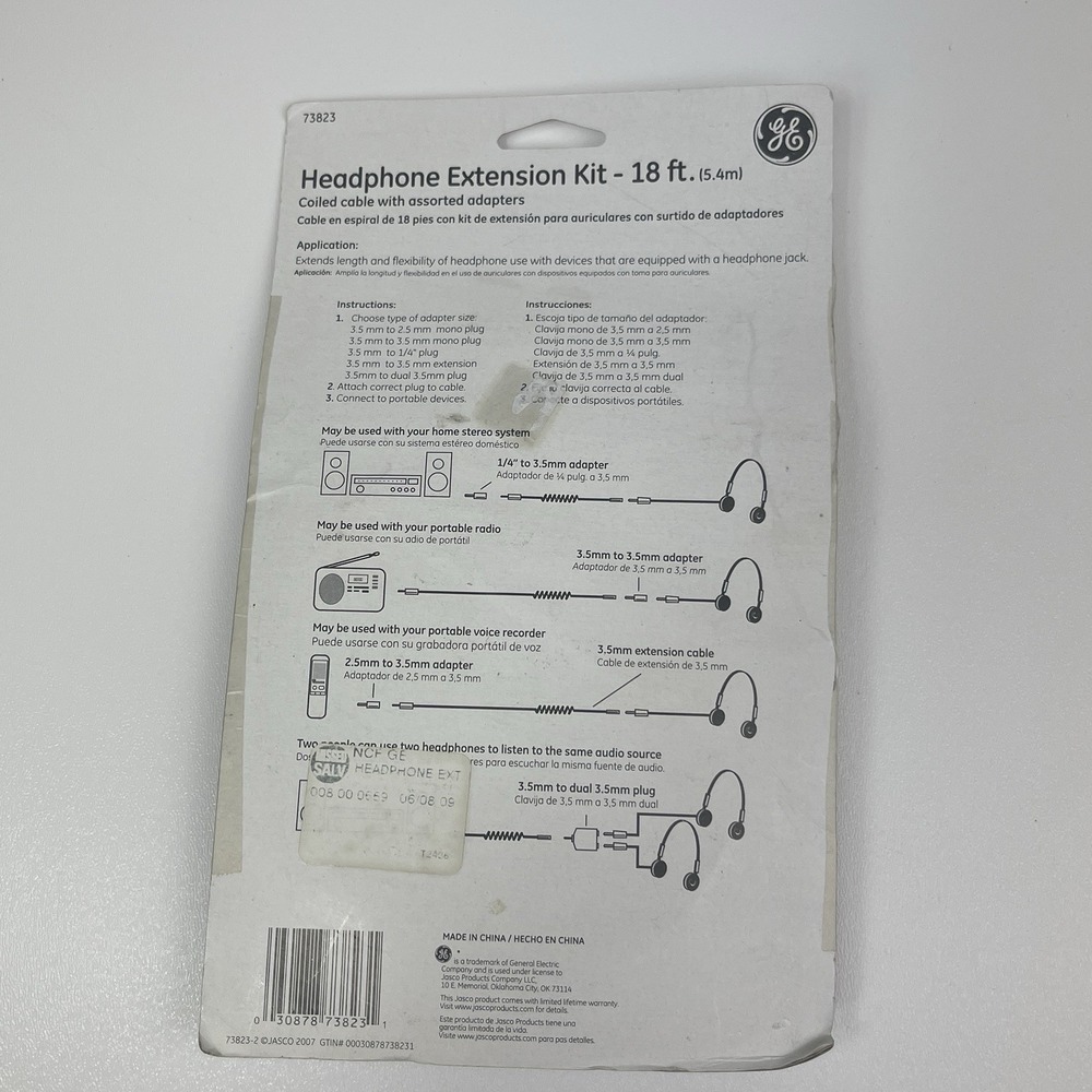GE Headphone Extension Kit Cable Adapters 18 Feet Unopened In Package - Picture 4 of 8